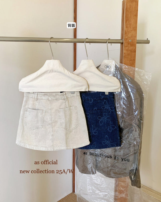 AS OFFICIAL Wenger Academy Jacquard Butterfly A-Line Washed Denim Skirt