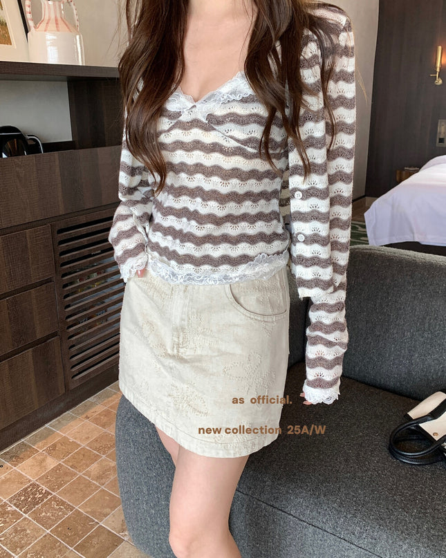 AS OFFICIAL Wenger Academy Jacquard Butterfly A-Line Washed Denim Skirt