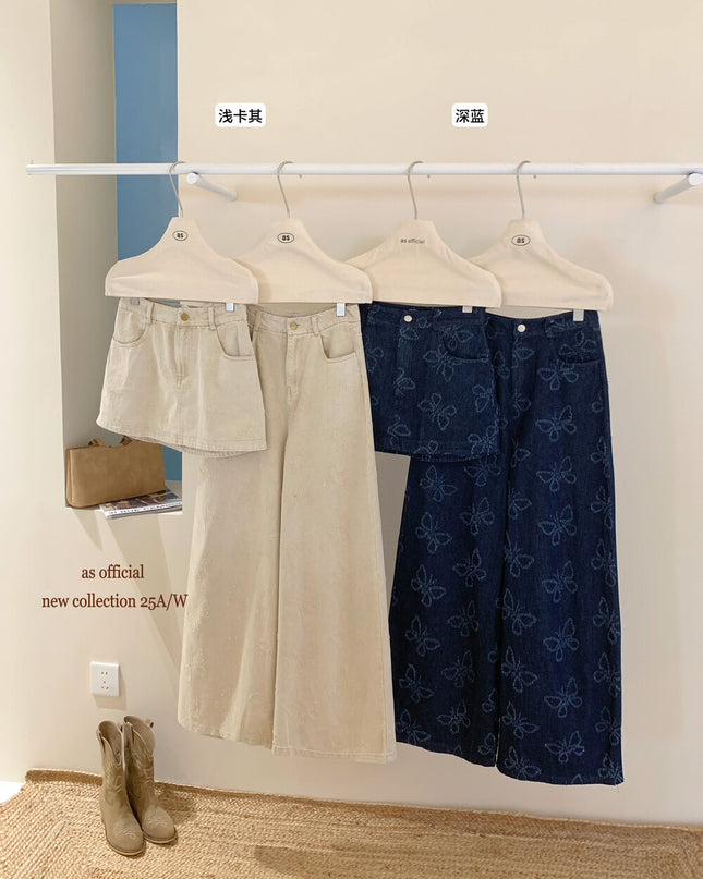 AS OFFICIAL Wenger Academy Jacquard Butterfly A-Line Washed Denim Skirt