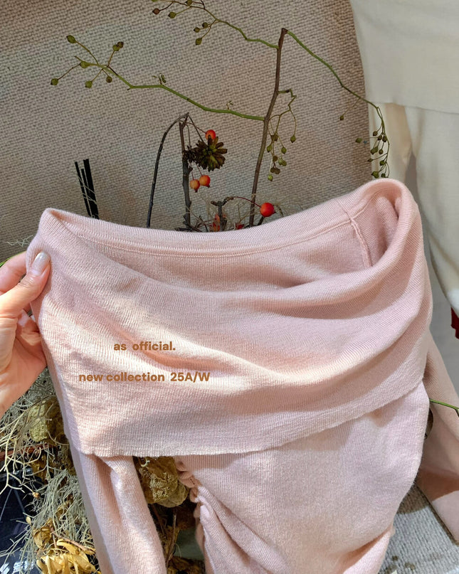 AS OFFICIAL Floral Ribbon Knit Long Sleeve Off Shoulder Top