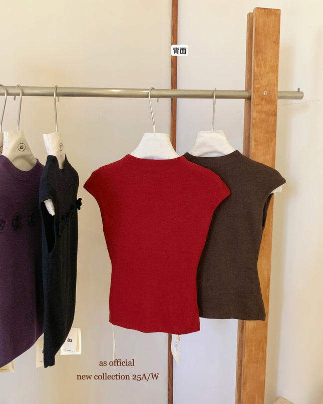 AS OFFICIAL Soft Half Turtleneck Knit Top with 3D Floral Detail
