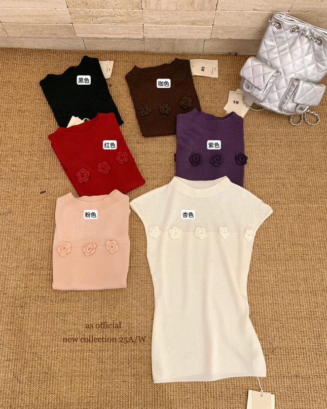AS OFFICIAL Soft Half Turtleneck Knit Top with 3D Floral Detail