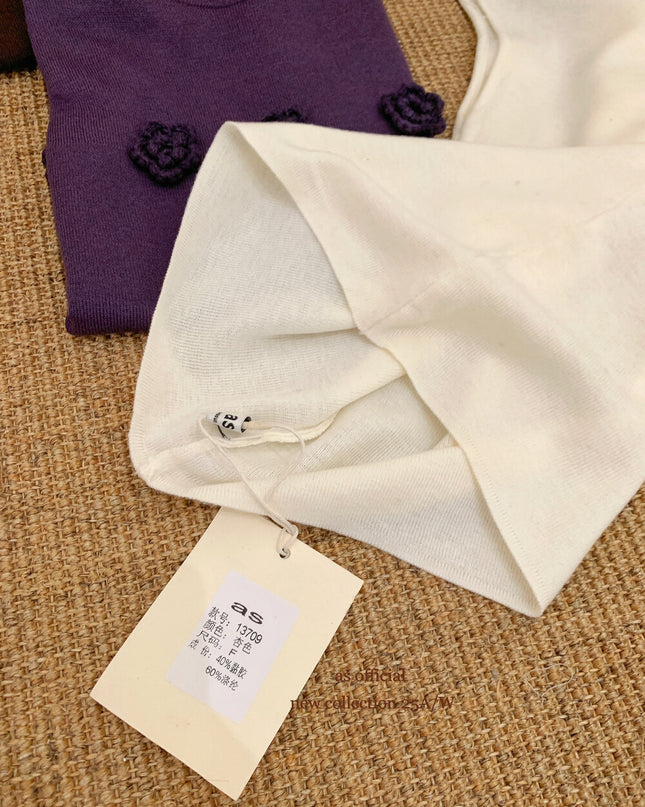 AS OFFICIAL Soft Half Turtleneck Knit Top with 3D Floral Detail