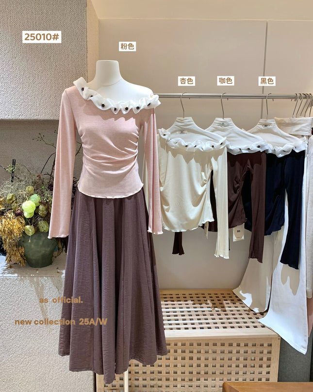 AS OFFICIAL Cloud-Feel 3D Floral Asymmetrical Shoulder Top