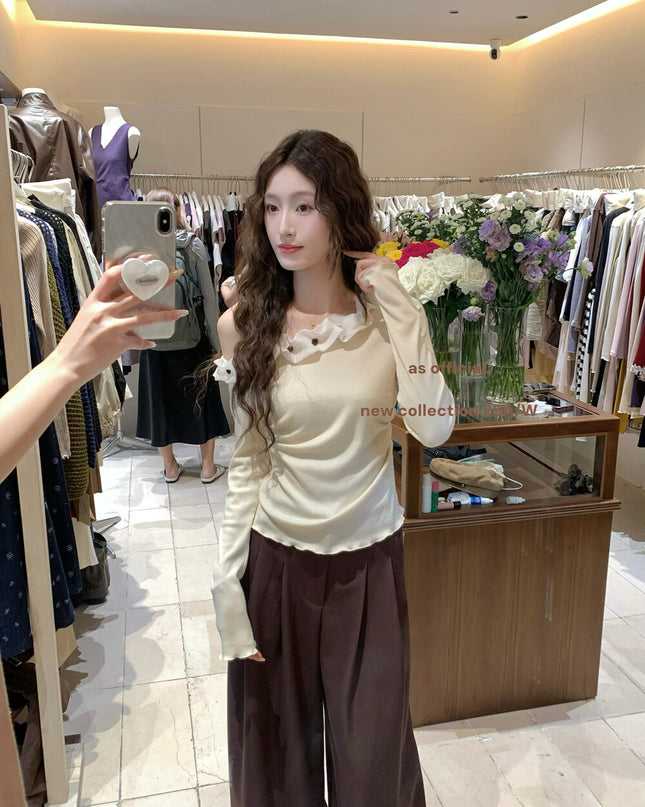 AS OFFICIAL Cloud-Feel 3D Floral Asymmetrical Shoulder Top