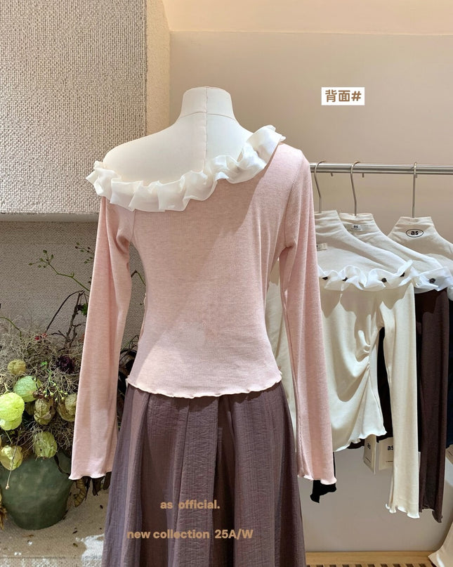 AS OFFICIAL Cloud-Feel 3D Floral Asymmetrical Shoulder Top