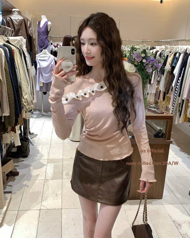 AS OFFICIAL Cloud-Feel 3D Floral Asymmetrical Shoulder Top