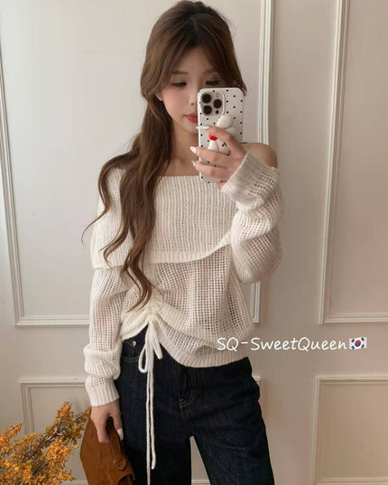 Champagne Glow Off-Shoulder Mohair Knit