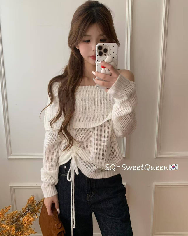 Champagne Glow Off-Shoulder Mohair Knit
