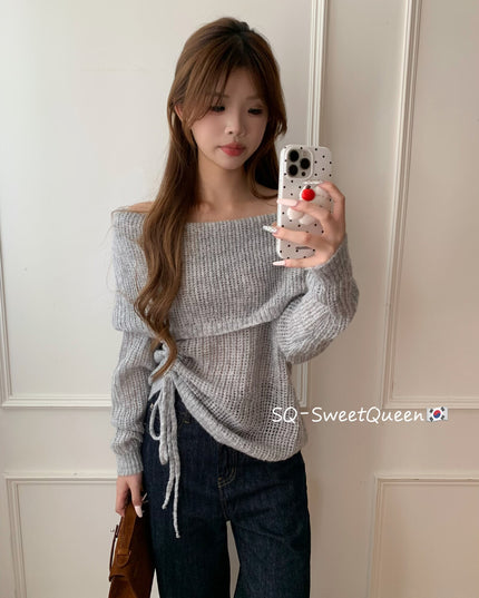 Champagne Glow Off-Shoulder Mohair Knit