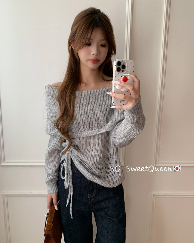 Champagne Glow Off-Shoulder Mohair Knit