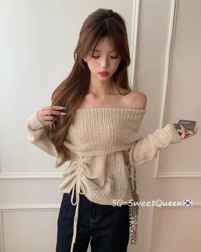 Champagne Glow Off-Shoulder Mohair Knit