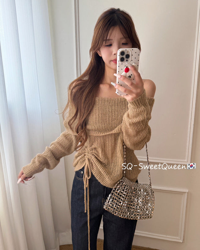 Champagne Glow Off-Shoulder Mohair Knit