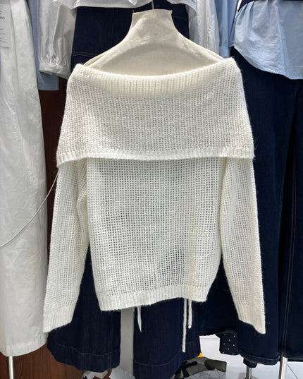 Champagne Glow Off-Shoulder Mohair Knit