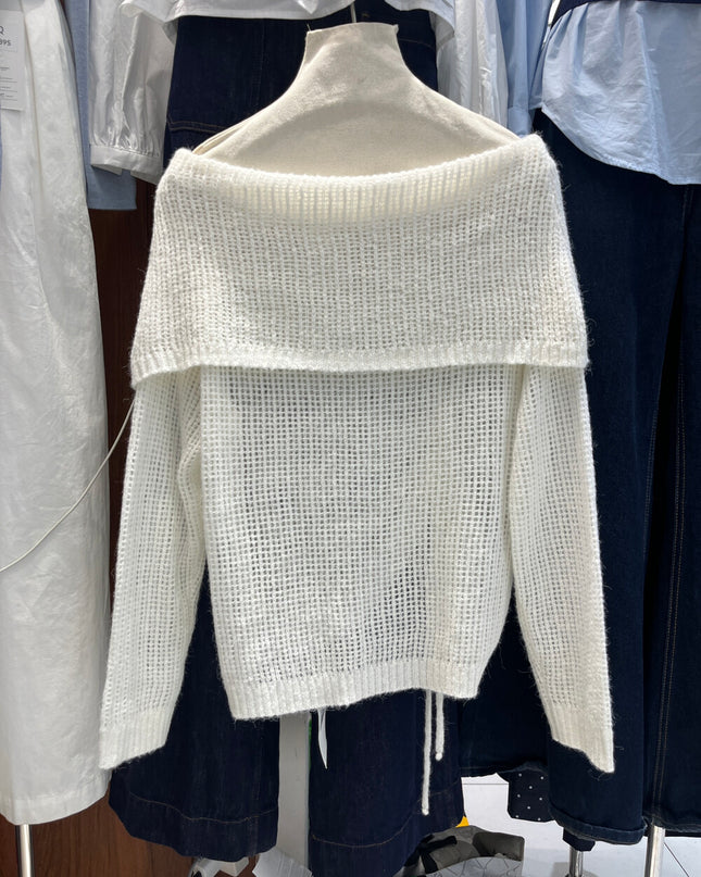 Champagne Glow Off-Shoulder Mohair Knit