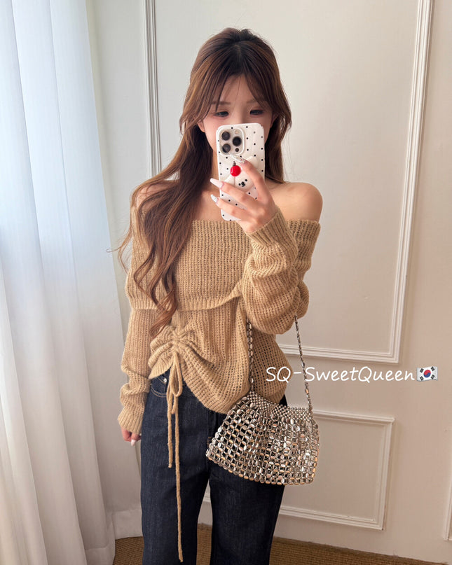 Champagne Glow Off-Shoulder Mohair Knit