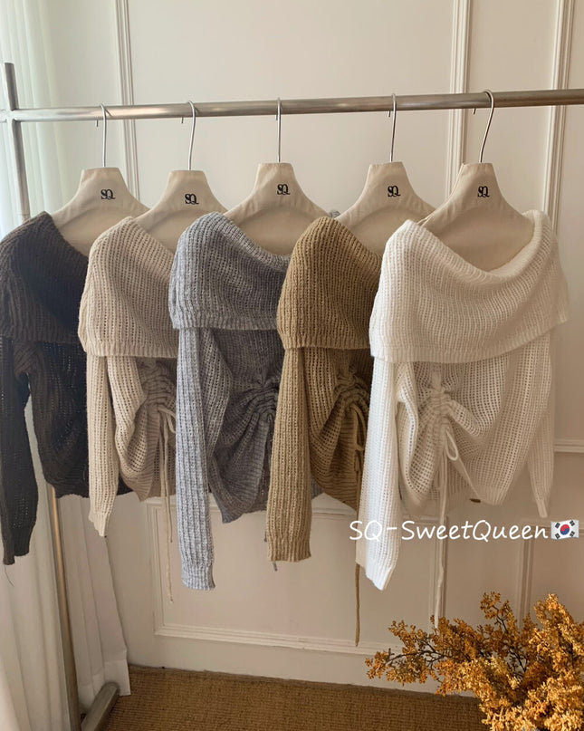 Champagne Glow Off-Shoulder Mohair Knit