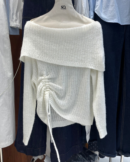 Champagne Glow Off-Shoulder Mohair Knit