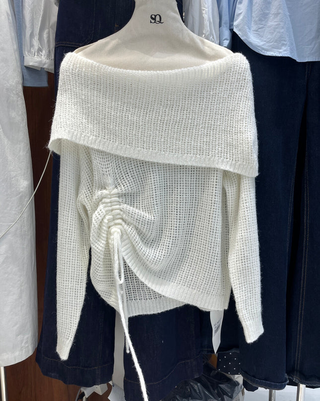 Champagne Glow Off-Shoulder Mohair Knit