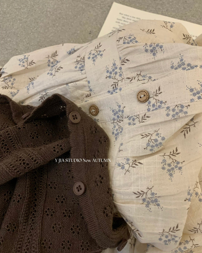 Cutout Knit Cardigan + Floral Cami + Wide-Leg Pants Set