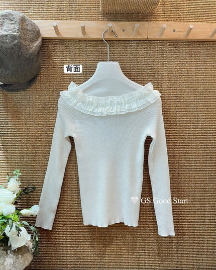 Ruffle Trim Off-Shoulder Knit Top
