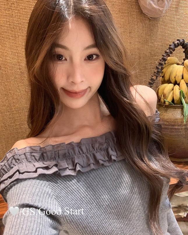 Ruffle Trim Off-Shoulder Knit Top