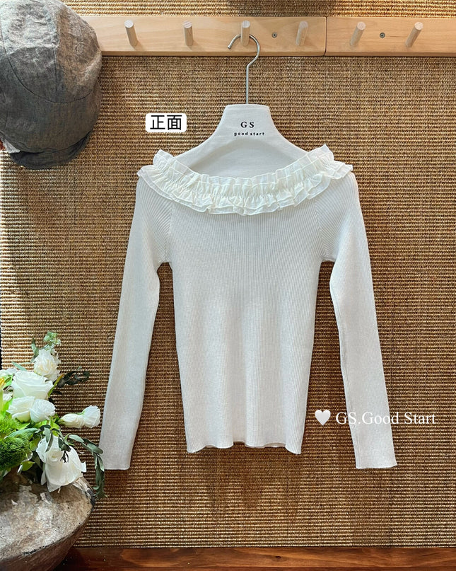 Ruffle Trim Off-Shoulder Knit Top