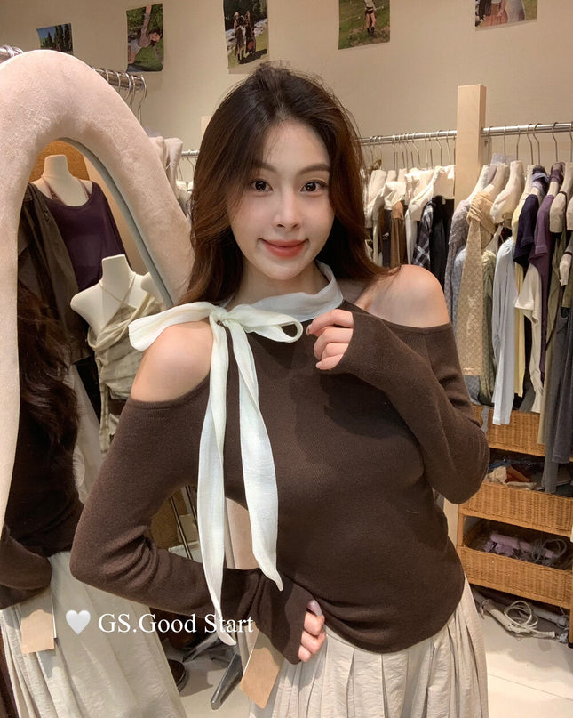 Sweet Bow Off-Shoulder Knit Top