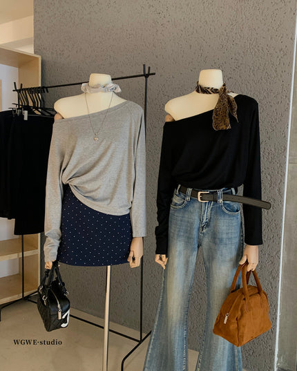 Asym One-Shoulder Long-Sleeve Tee
