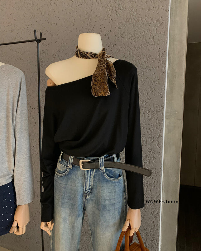 Asym One-Shoulder Long-Sleeve Tee
