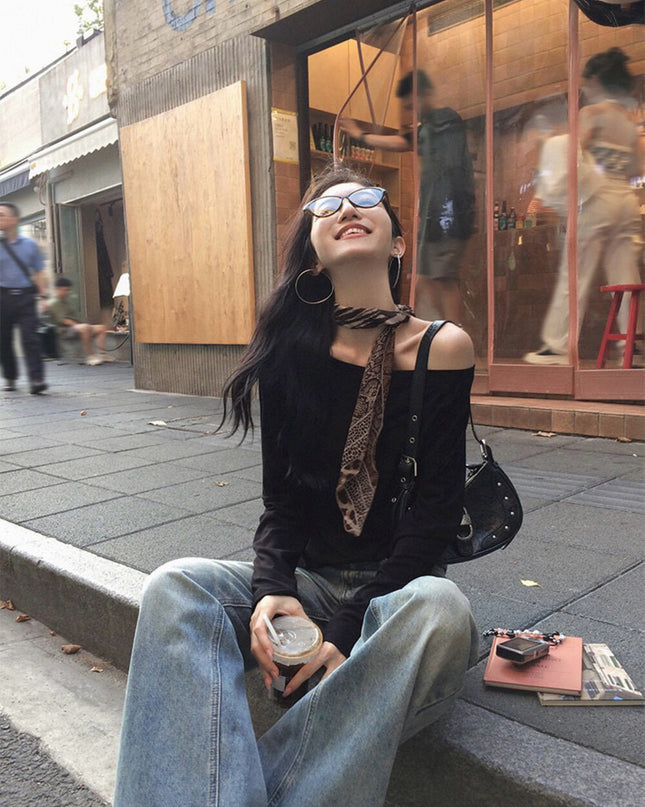 Asym One-Shoulder Long-Sleeve Tee