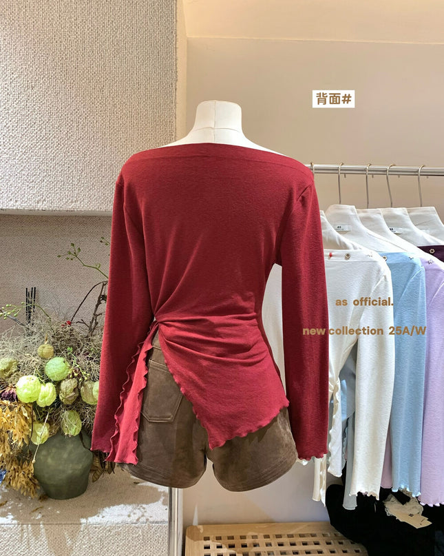 Seabreeze Shell Asym-Tie Off-Shoulder Knit Top (14% Wool)