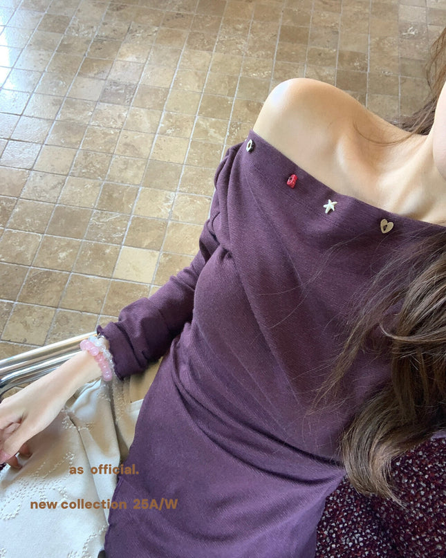Seabreeze Shell Asym-Tie Off-Shoulder Knit Top (14% Wool)
