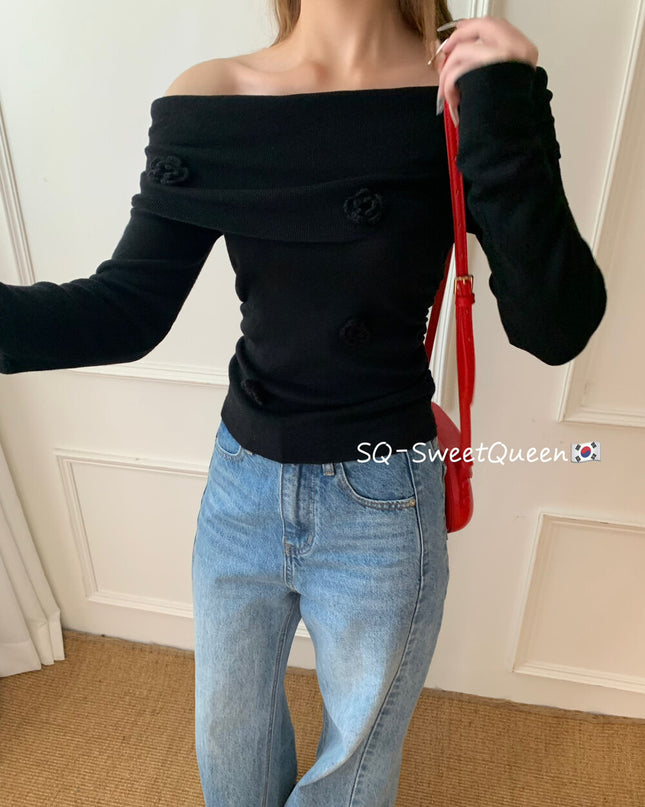 Romantic Trap Off-Shoulder Jacquard Knit Top