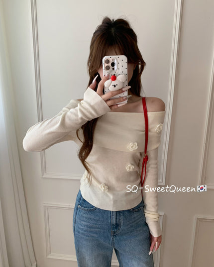 Romantic Trap Off-Shoulder Jacquard Knit Top