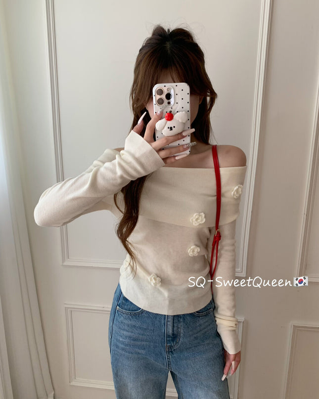 Romantic Trap Off-Shoulder Jacquard Knit Top
