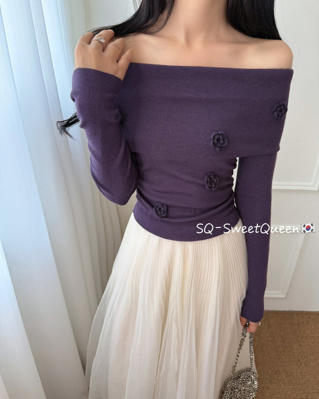 Romantic Trap Off-Shoulder Jacquard Knit Top