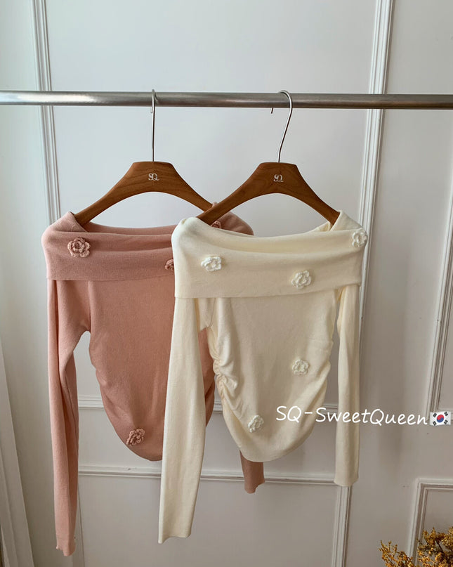 Romantic Trap Off-Shoulder Jacquard Knit Top
