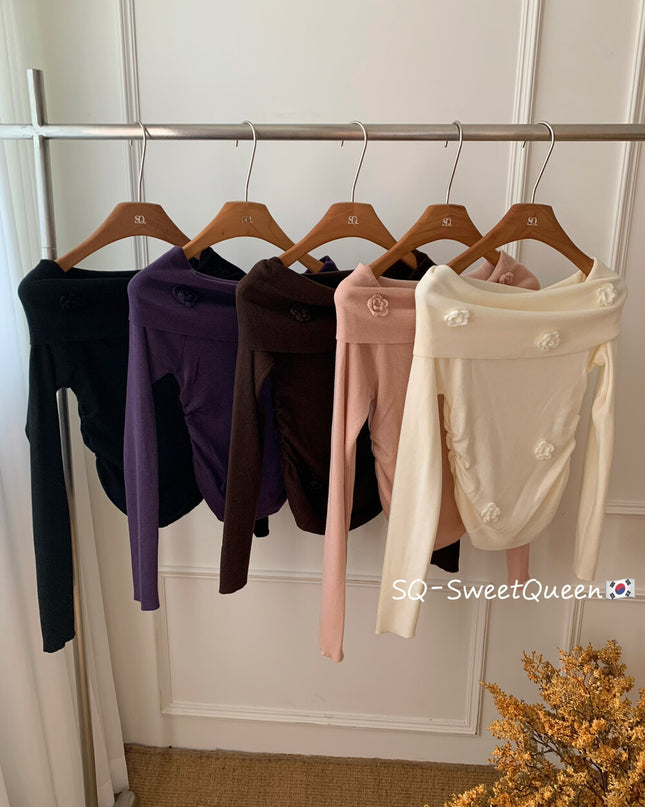 Romantic Trap Off-Shoulder Jacquard Knit Top