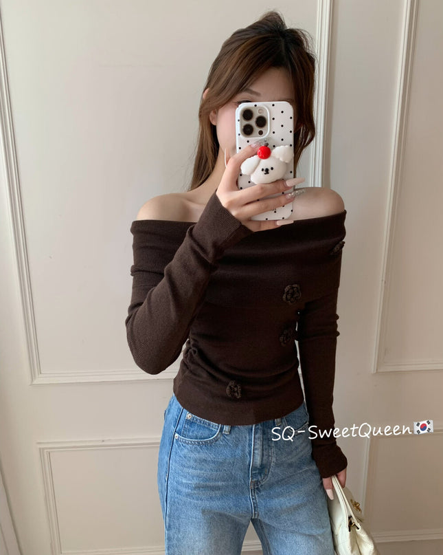 Romantic Trap Off-Shoulder Jacquard Knit Top