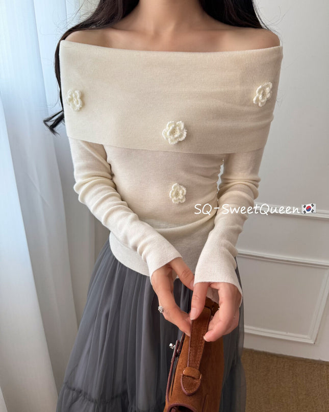 Romantic Trap Off-Shoulder Jacquard Knit Top
