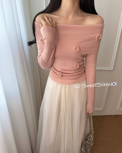 Romantic Trap Off-Shoulder Jacquard Knit Top