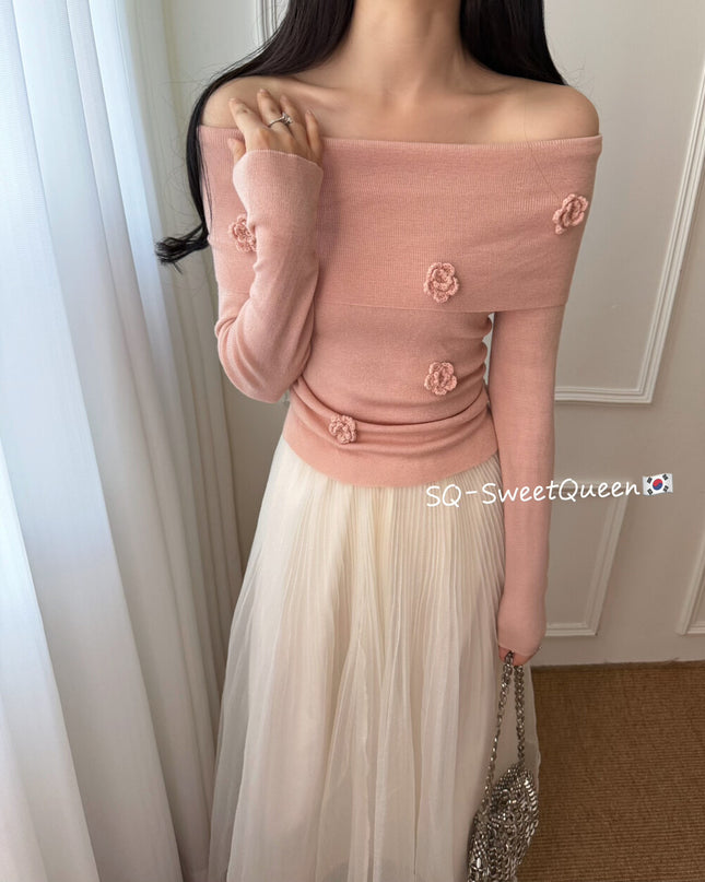 Romantic Trap Off-Shoulder Jacquard Knit Top
