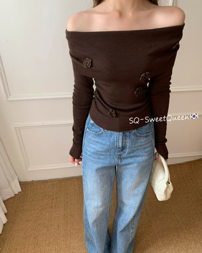 Romantic Trap Off-Shoulder Jacquard Knit Top