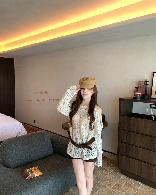 Windsor Lace Off-Shoulder Belted Blouse