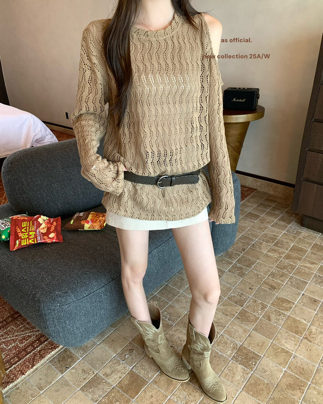 Windsor Lace Off-Shoulder Belted Blouse