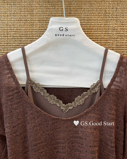 Signature Layered Tie-Waist Blouse + Lace Cami Set