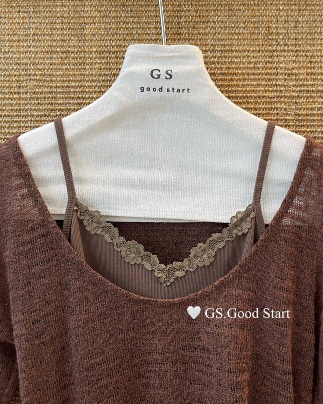 Signature Layered Tie-Waist Blouse + Lace Cami Set