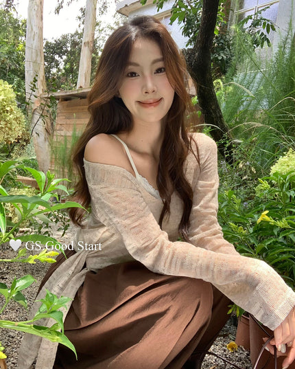 Signature Layered Tie-Waist Blouse + Lace Cami Set