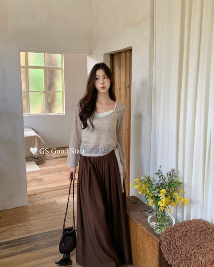 Signature Layered Tie-Waist Blouse + Lace Cami Set